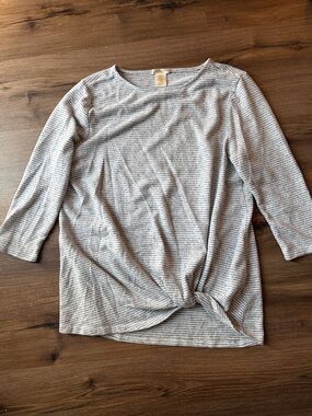 Matty M Light Gray & White Striped Twist-Front Long Sleeve Top